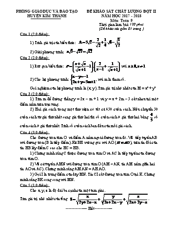 Đề khảo sát chất lượng đợt II môn Toán Lớp 9 - Năm học 2018-2019 - Phòng GD&ĐT Kim Thành (Có đáp án)