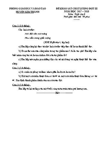 Đề khảo sát chất lượng đợt III môn Ngữ Văn Lớp 6 - Năm học 2017-2018 - Phòng GD&ĐT Kim Thành (Có đáp án)