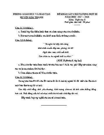 Đề khảo sát chất lượng đợt III môn Ngữ Văn Lớp 8 - Năm học 2017-2018 - Phòng GD&ĐT Kim Thành (Có đáp án)