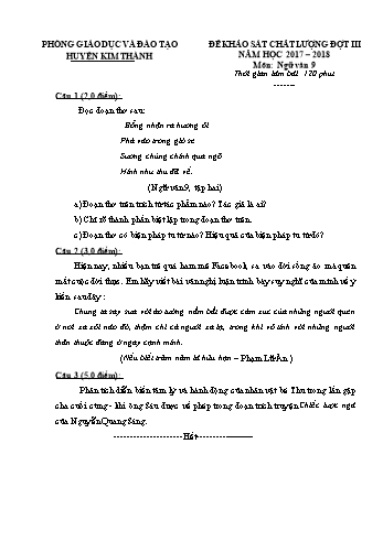 Đề khảo sát chất lượng đợt III môn Ngữ Văn Lớp 9 - Năm học 2017-2018 - Phòng GD&ĐT Kim Thành (Có đáp án)
