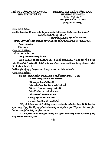 Đề khảo sát chất lượng lần 1 môn Ngữ Văn Lớp 7 - Năm học 2018-2019 - Phòng GD&ĐT Kim Thành (Có đáp án)