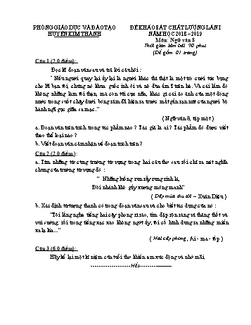 Đề khảo sát chất lượng lần 1 môn Ngữ Văn Lớp 8 - Năm học 2018-2019 - Phòng GD&ĐT Kim Thành (Có đáp án)