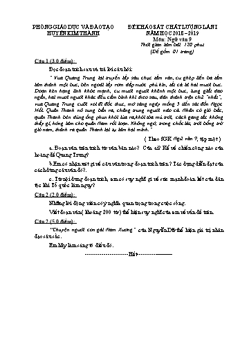 Đề khảo sát chất lượng lần 1 môn Ngữ Văn Lớp 9 - Năm học 2018-2019 - Phòng GD&ĐT Kim Thành (Có đáp án)