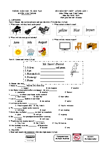 Đề khảo sát chất lượng lần 1 môn Tiếng Anh Lớp 7 (Hệ 7 năm) - Năm học 2018-2019 - Phòng GD&ĐT Kim Thành (Có đáp án)