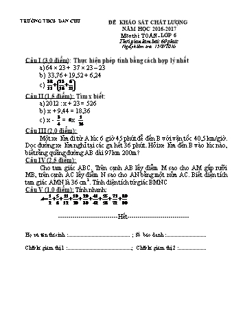 Đề khảo sát chất lượng môn Toán Khối THCS - Năm học 2016-2017 - Trường THCS Dân Chủ (Có đáp án)
