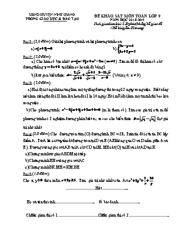 Đề khảo sát môn Toán Lớp 9 - Năm học 2018-2019 - Phòng GD&ĐT Ninh Giang (Có đáp án)