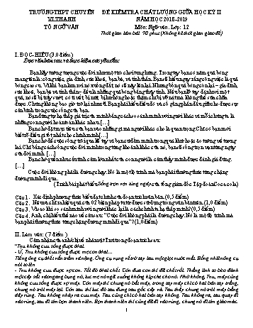 Đề kiểm tra chất lượng giữa học kì II môn Ngữ Văn Lớp 12 - Năm học 2018-2019 - Trường THPT Chuyên Vị Thanh (Có đáp án)