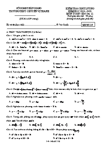 Đề kiểm tra chất lượng môn Toán Lớp 11 - Mã đề: 116 - Năm học 2019-2020 - Trường THCS Chuyên Vị Thanh