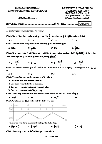 Đề kiểm tra chất lượng môn Toán Lớp 12 - Mã đề: 50 - Năm học 2019-2020 - Trường THCS Chuyên Vị Thanh