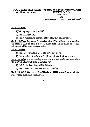 Đề kiểm tra chất lượng tháng 11 môn Toán Khối THCS - Năm học 2018-2019 - Trường THCS Lai Vu