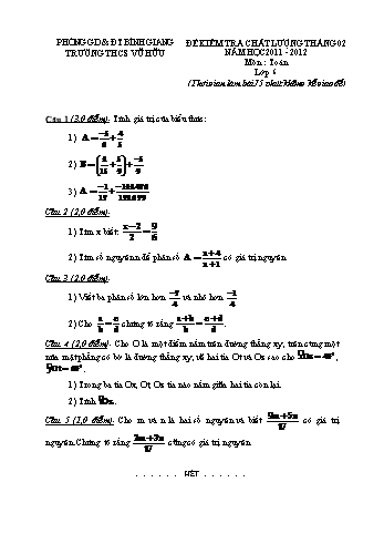 Đề kiểm tra chất lượng tháng 2 môn Toán Khối THCS - Năm học 2011-2012 - Trường THCS Vũ Hữu