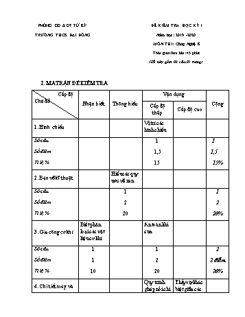 Đề kiểm tra học kì I môn Công nghệ Lớp 8 - Năm học 2019-2020 - Nguyễn Thị Thư (Có đáp án)