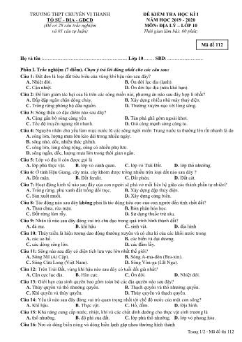 Đề kiểm tra học kì I môn Địa lí Lớp 10 - Mã đề: 112 - Năm học 2019-2020 - Trường THPT Chuyên Vị Thanh