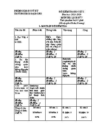 Đề kiểm tra học kì I môn Lịch sử Lớp 7 - Năm học 2019-2020 - Phạm Thị Thu Cúc (Có đáp án)