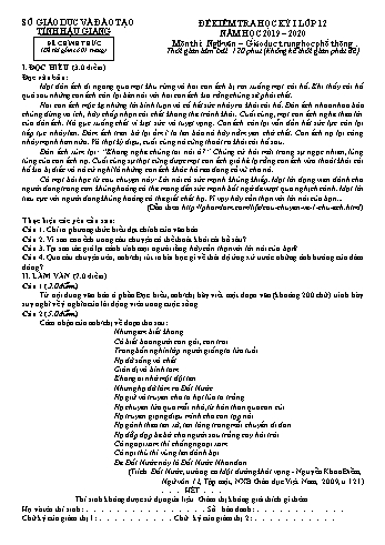 Đề kiểm tra học kì I môn Ngữ Văn Lớp 12 - Năm học 2019-2020 - Sở GD&ĐT Hậu Giang (Có đáp án)