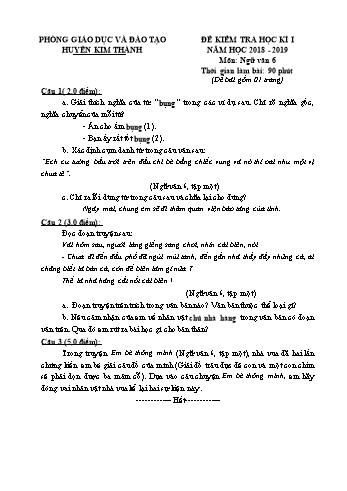Đề kiểm tra học kì I môn Ngữ Văn Lớp 6 - Năm học 2018-2019 - Phòng GD&ĐT Kim Thành (Có đáp án)