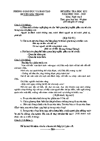 Đề kiểm tra học kì I môn Ngữ Văn Lớp 8 - Năm học 2018-2019 - Phòng GD&ĐT Kim Thành (Có đáp án)