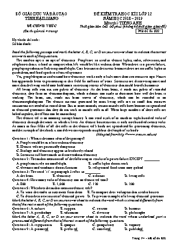 Đề kiểm tra học kì I môn Tiếng Anh Lớp 12 - Mã đề: 802 - Năm học 2018-2019 - Sở GD&ĐT Hậu Giang (Kèm đáp án)