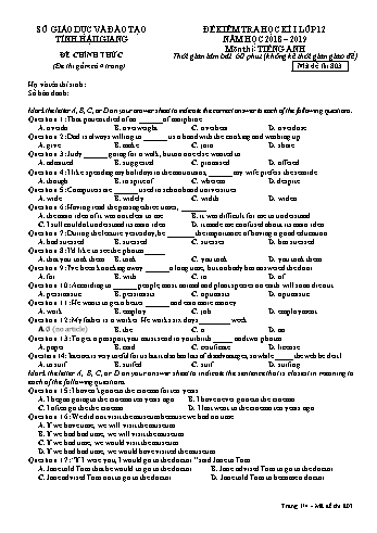 Đề kiểm tra học kì I môn Tiếng Anh Lớp 12 - Mã đề: 803 - Năm học 2018-2019 - Sở GD&ĐT Hậu Giang (Kèm đáp án)