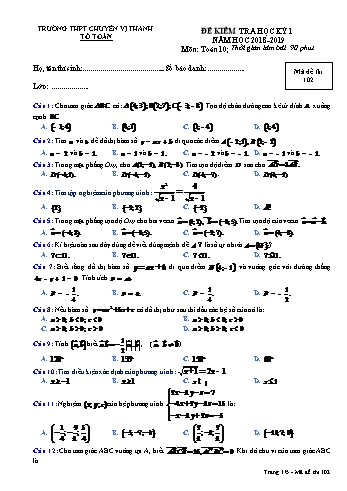 Đề kiểm tra học kì I môn Toán Lớp 10 - Mã đề: 102 - Năm học 2018-2019 - Trường THPT Chuyên Vị Thanh