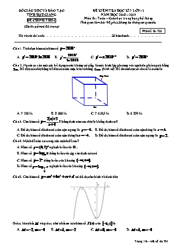 Đề kiểm tra học kì I môn Toán Lớp 12 - Mã đề: 701 - Năm học 2018-2019 - Sở GD&ĐT Hậu Giang (Kèm đáp án)