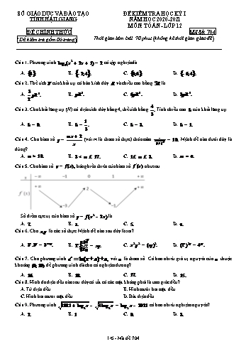 Đề kiểm tra học kì I môn Toán Lớp 12 - Mã đề: 704 - Năm học 2020-2021 - Sở GD&ĐT Hậu Giang