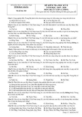Đề kiểm tra học kì II môn Địa lí Lớp 12 THPT - Mã đề: 503 - Năm học 2019-2020 - Sở GD&ĐT Hậu Giang (Kèm đáp án)