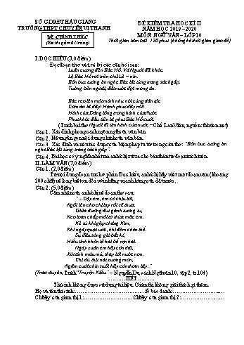 Đề kiểm tra học kì II môn Ngữ Văn Lớp 10 - Năm học 2019-2020 - Trường THPT Chuyên Vị Thanh (Có đáp án)