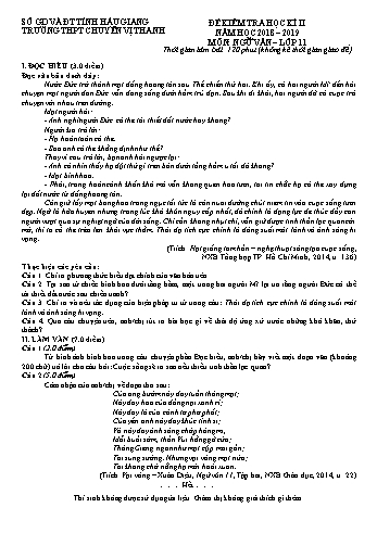 Đề kiểm tra học kì II môn Ngữ Văn Lớp 11 - Năm học 2018-2019 - Trường THPT Chuyên Vị Thanh (Có đáp án)