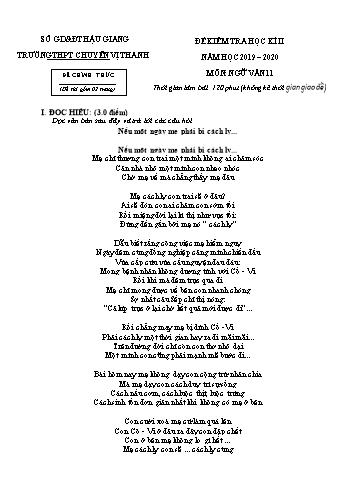 Đề kiểm tra học kì II môn Ngữ Văn Lớp 11 - Năm học 2019-2020 - Trường THPT Chuyên Vị Thanh (Có đáp án)