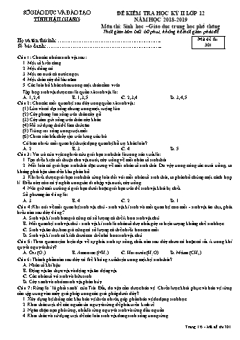 Đề kiểm tra học kì II môn Sinh học Lớp 12 - Mã đề: 301 - Năm học 2018-2019 - Sở GD&ĐT Hậu Giang