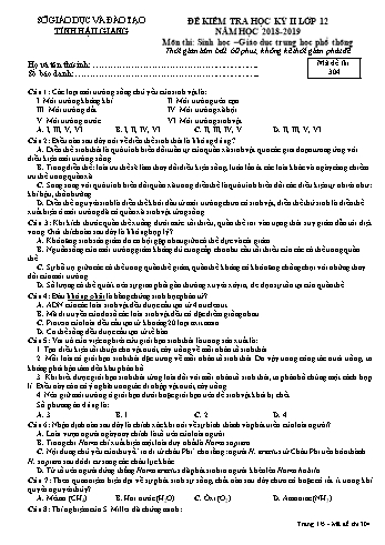 Đề kiểm tra học kì II môn Sinh học Lớp 12 - Mã đề: 304 - Năm học 2018-2019 - Sở GD&ĐT Hậu Giang
