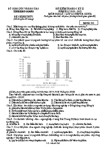 Đề kiểm tra học kỳ II môn Địa lí Lớp 12 (THPT & GDTX) - Mã đề: 501 - Năm học 2020-2021 - Sở GD&ĐT Hậu Giang (Kèm đáp án)