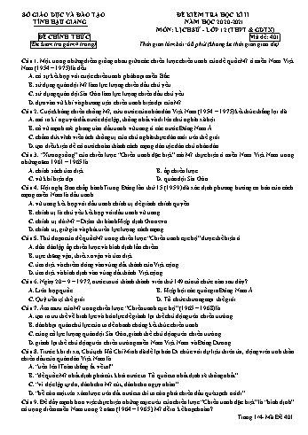 Đề kiểm tra học kỳ II môn Lịch sử Lớp 12 (THPT & GDTX) - Mã đề: 401 - Năm học 2020-2021 - Sở GD&ĐT Hậu Giang (Kèm đáp án)