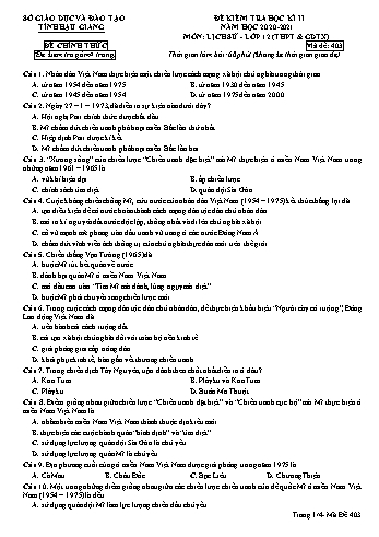 Đề kiểm tra học kỳ II môn Lịch sử Lớp 12 (THPT & GDTX) - Mã đề: 403 - Năm học 2020-2021 - Sở GD&ĐT Hậu Giang (Kèm đáp án)