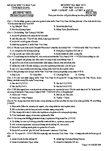 Đề kiểm tra học kỳ II môn Lịch sử Lớp 12 (THPT & GDTX) - Mã đề: 404 - Năm học 2020-2021 - Sở GD&ĐT Hậu Giang (Kèm đáp án)