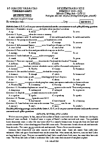 Đề kiểm tra học kỳ II môn Tiếng Anh Lớp 12 - Mã đề: 801 - Năm học 2020-2021 - Sở GD&ĐT Hậu Giang (Kèm đáp án)