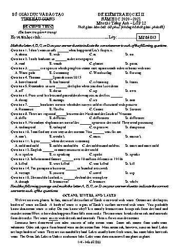 Đề kiểm tra học kỳ II môn Tiếng Anh Lớp 12 - Mã đề: 803 - Năm học 2020-2021 - Sở GD&ĐT Hậu Giang (Kèm đáp án)