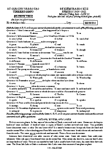 Đề kiểm tra học kỳ II môn Tiếng Anh Lớp 12 - Mã đề: 804 - Năm học 2020-2021 - Sở GD&ĐT Hậu Giang (Kèm đáp án)