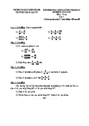 Đề kiểm tra tháng 3 môn Toán Khối THCS - Năm học 2018-2019 - Trường THCS Lai Vu