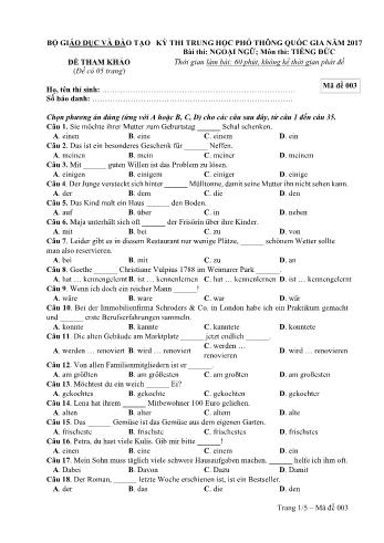 Đề tham khảo thi Trung học phổ thông Quốc gia môn Tiếng Đức năm 2017 - Mã đề: 3