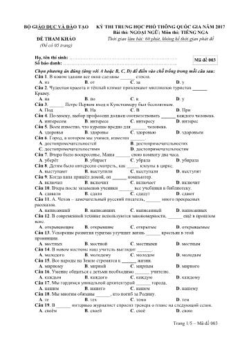 Đề tham khảo thi Trung học phổ thông Quốc gia môn Tiếng Nga năm 2017 - Mã đề: 3