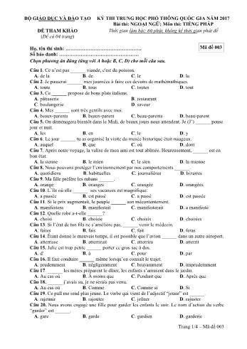 Đề tham khảo thi Trung học phổ thông Quốc gia môn Tiếng Pháp năm 2017 - Mã đề: 3