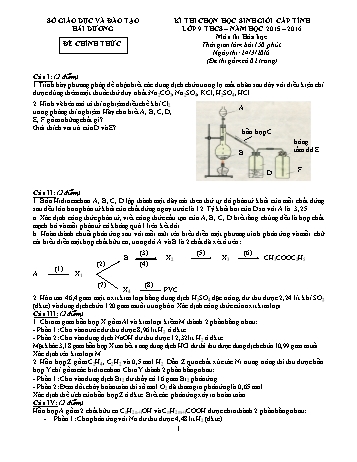 Đề thi chọn học sinh giỏi cấp Tỉnh môn Hóa học Lớp 9 THCS - Năm học 2015-2016 - Sở GD&ĐT Hải Dương (Kèm đáp án)