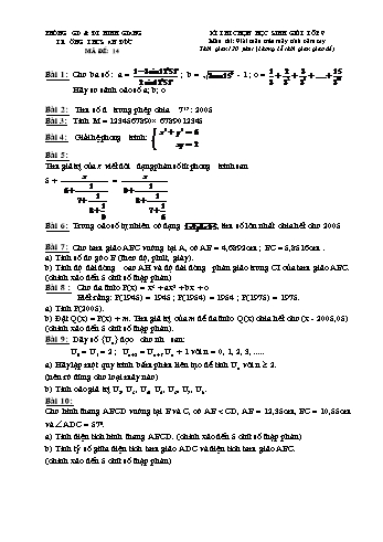 Đề thi chọn học sinh giỏi Giải toán trên máy tính cầm tay Lớp 9 - Đề số 14 - Năm học 2004-2005 - Trường THCS An Đức (Có đáp án)