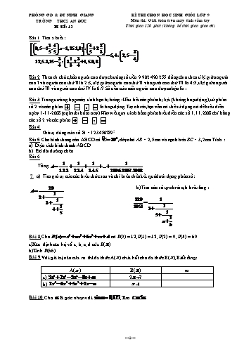 Đề thi chọn học sinh giỏi Giải toán trên máy tính cầm tay Lớp 9 - Đề số 13 - Trường THCS An Đức (Có đáp án)