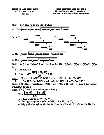 Đề thi chọn học sinh giỏi Giải toán trên máy tính cầm tay Lớp 9 - Đề số 16 - Trường THCS An Đức (Có đáp án)