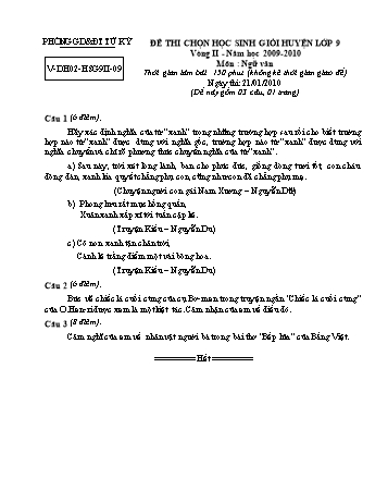 Đề thi chọn học sinh giỏi Huyện môn Ngữ Văn Lớp 9 - Vòng II - Năm học 2009-2010 - Phòng GD&ĐT Tứ Kỳ (Có đáp án)