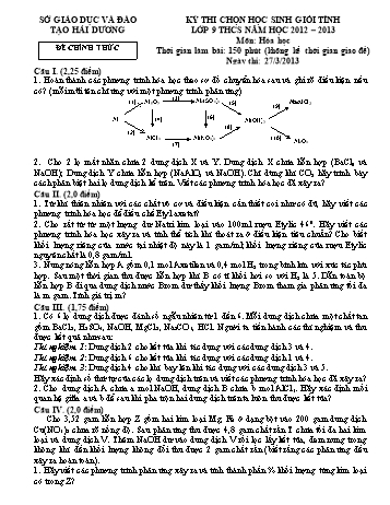 Đề thi chọn học sinh giỏi môn Hóa học Lớp 9 THCS - Năm học 2012-2013 - Sở GD&ĐT Hải Dương (Có đáp án)
