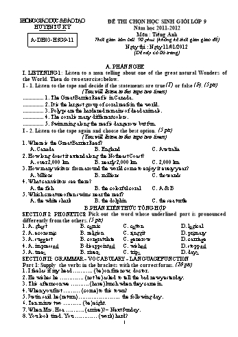 Đề thi chọn học sinh giỏi môn Tiếng Anh Lớp 9 - Năm học 2011-2012 - Phòng GD&ĐT Tứ Kỳ (Có đáp án)